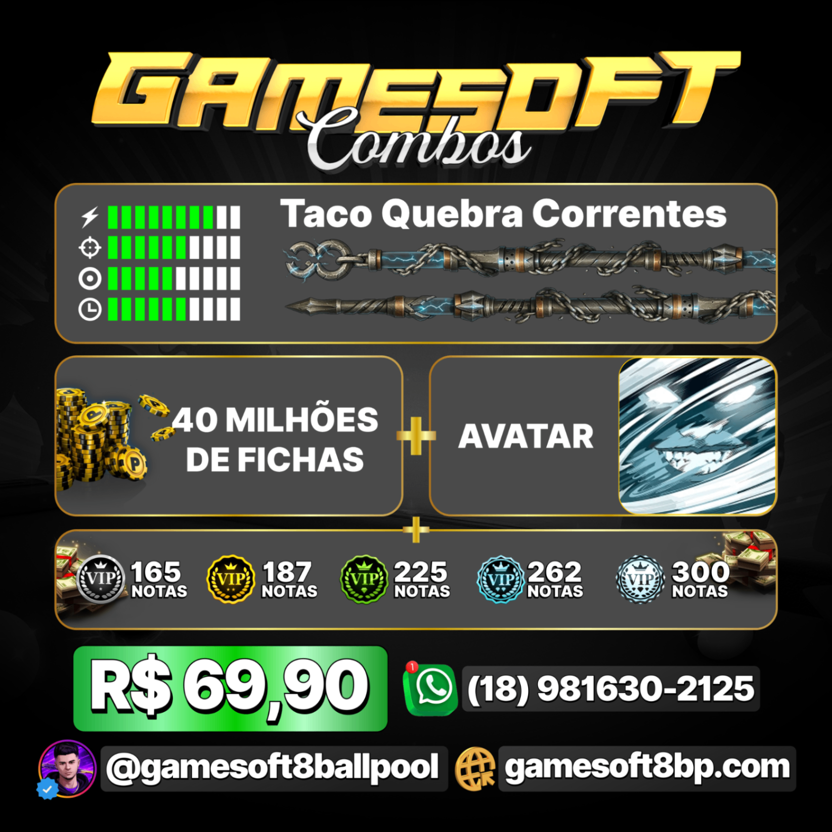 40 MILHÕES + TACO QUEBRA CORRENTES + AVATAR + NOTAS