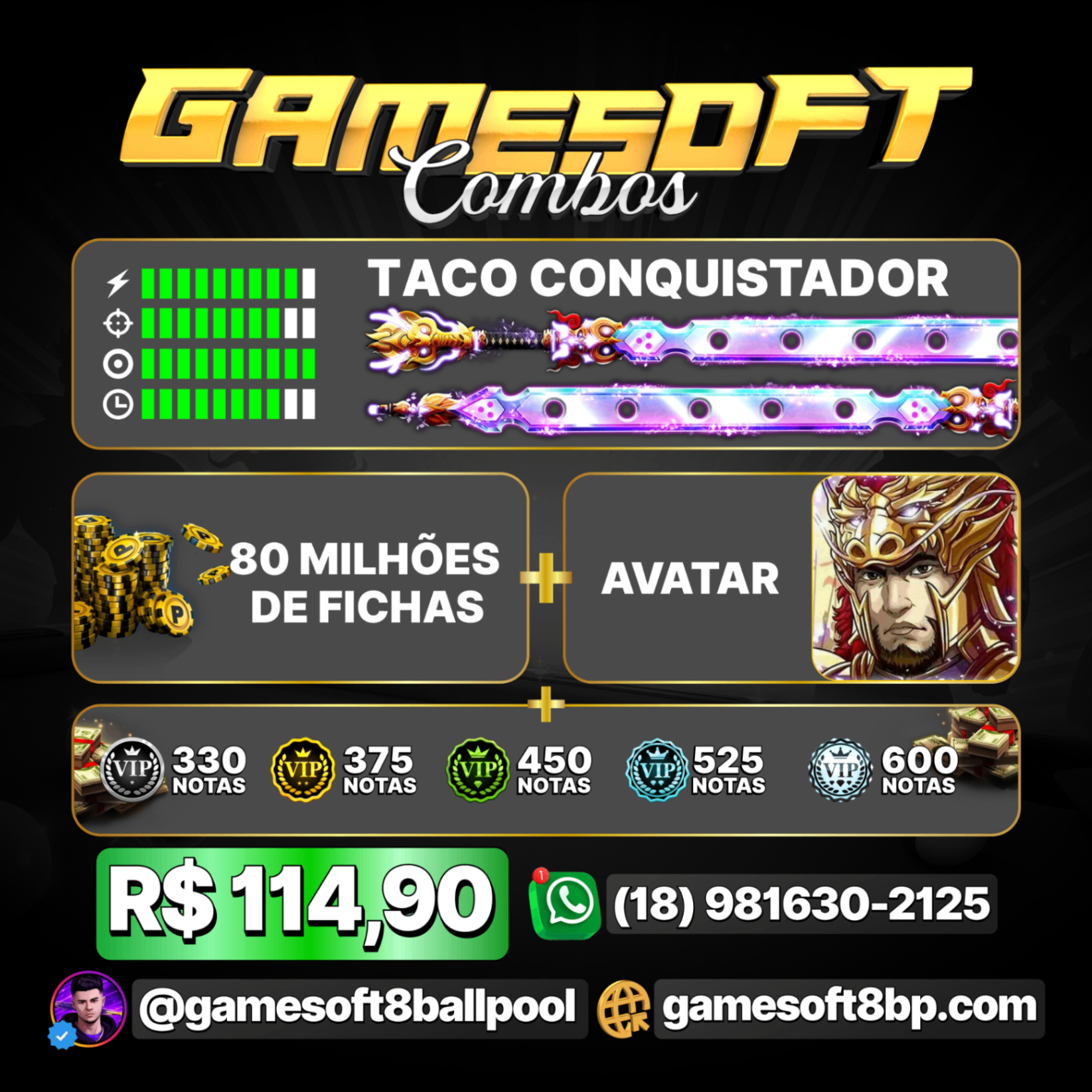80 MILHÕES + TACO CONQUISTADOR + NOTAS + AVATAR