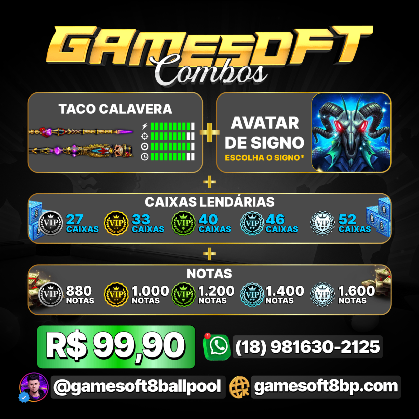 TACO CALAVERA + NOTAS + CAIXAS LENDÁRIAS + AVATAR