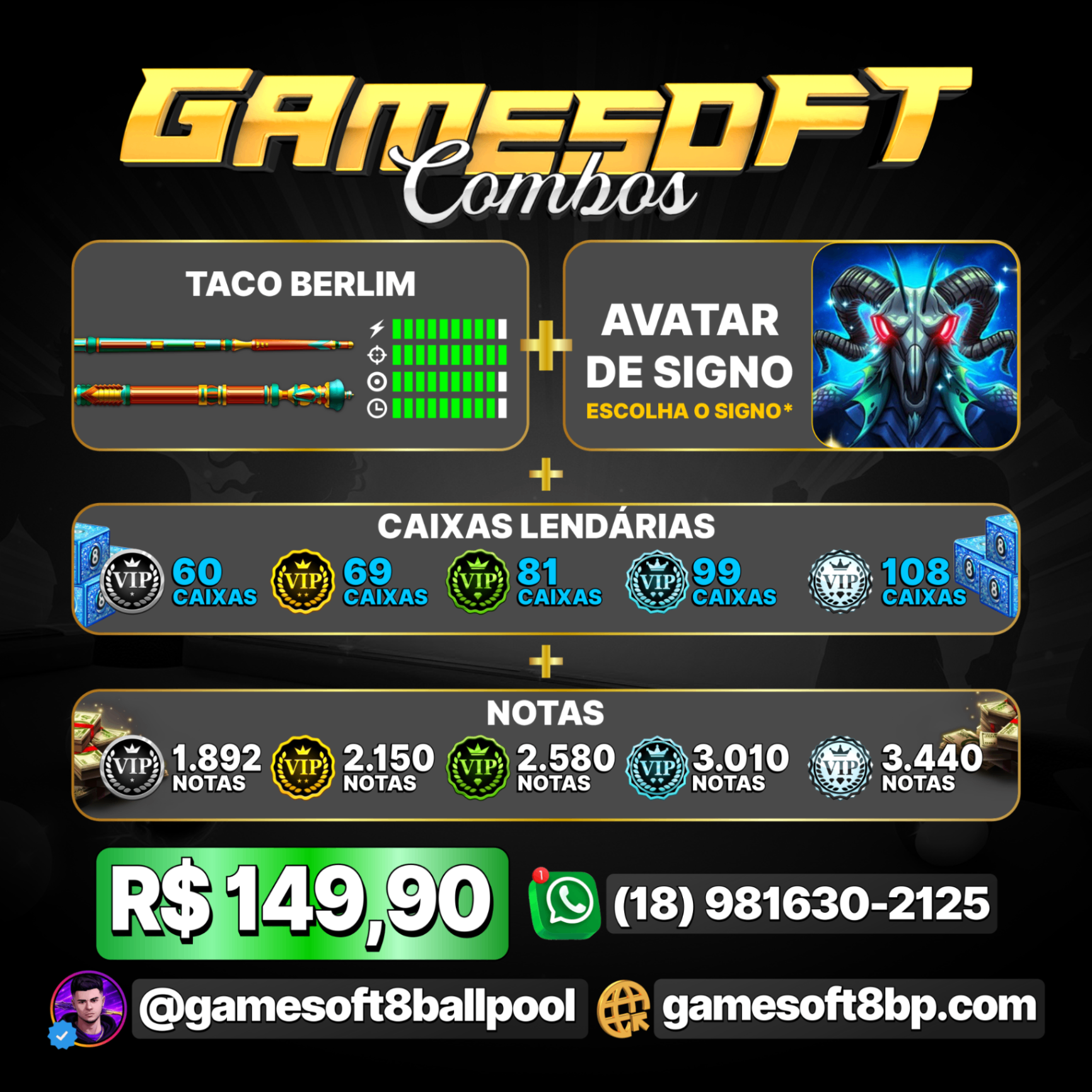 TACO BERLIM + AVATAR DE SIGNO + CAIXAS LENDÁRIAS + NOTAS