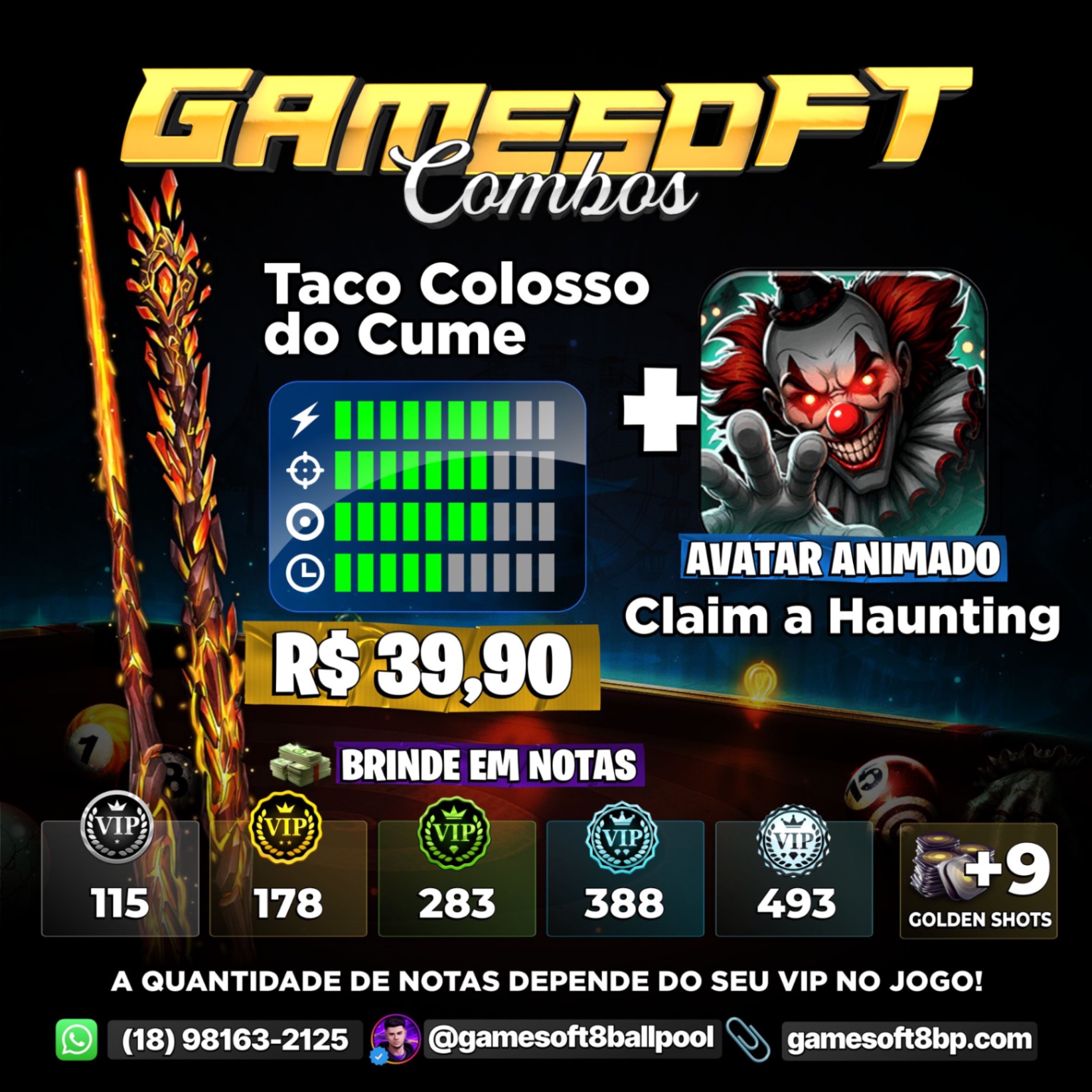 AVATAR PALHAÇO ANIMADO + TACO + NOTAS